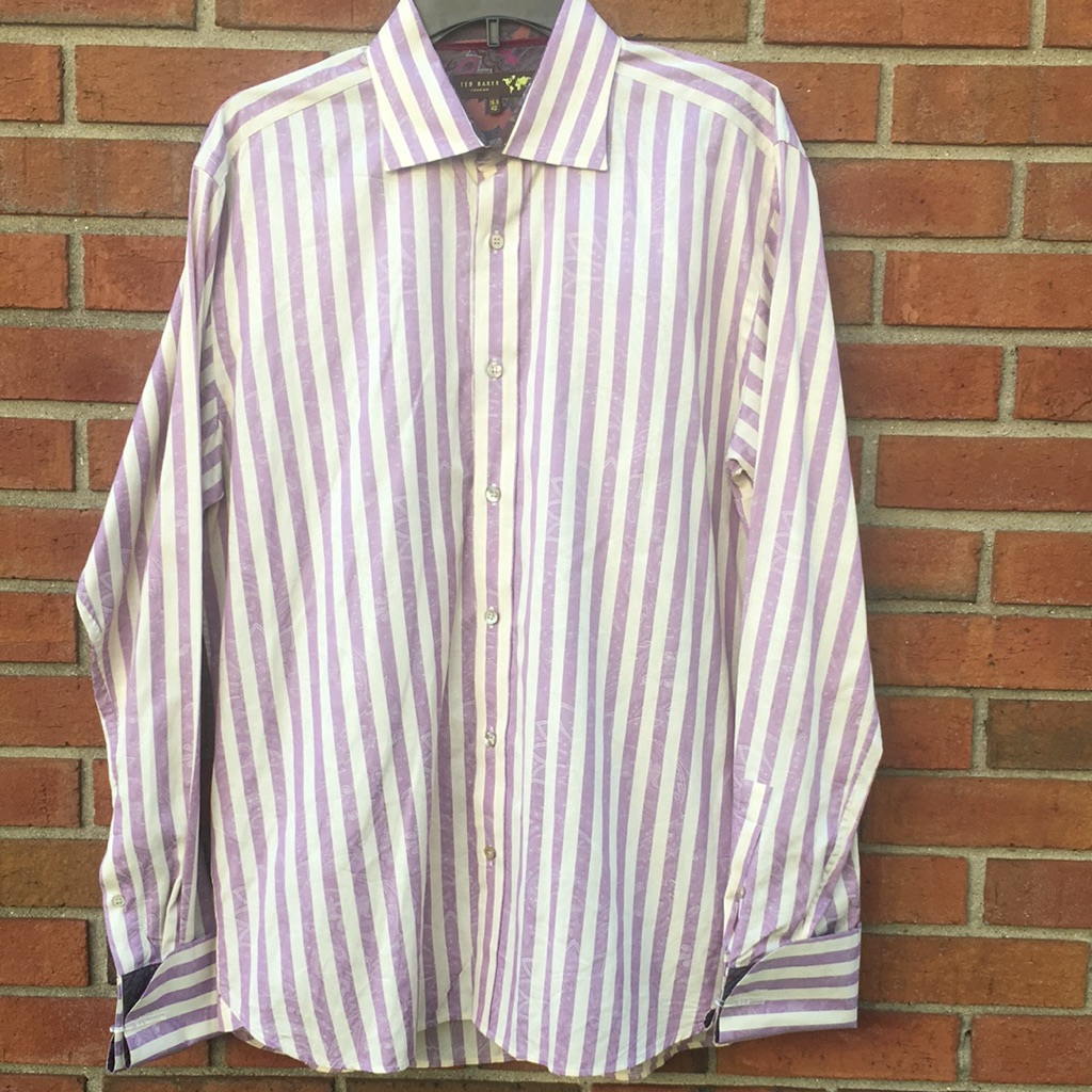 Ted Baker London Lilac Striped Laser Print French Cuffs Dress Shirt 16.5
